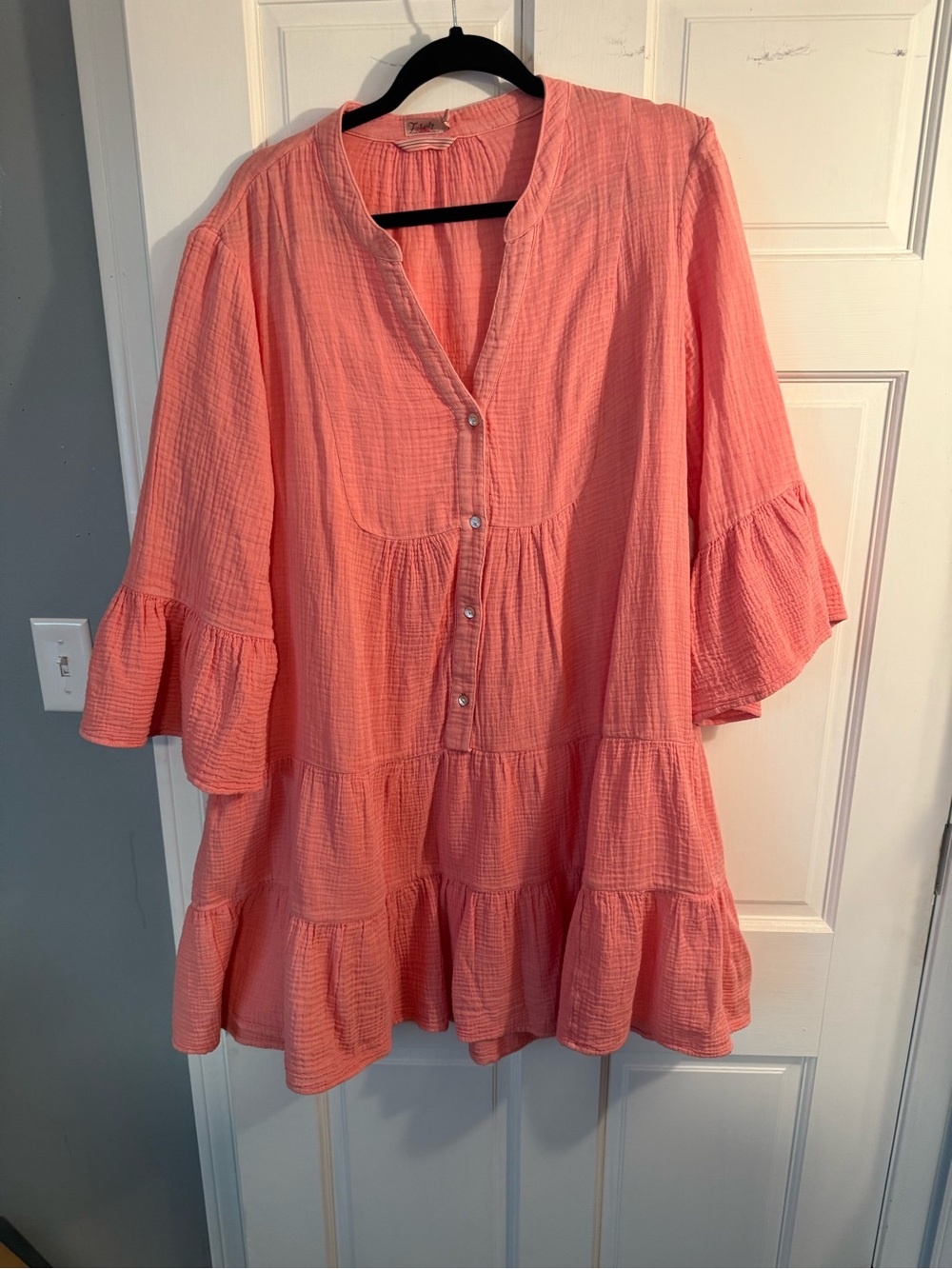 Faherty Coral Tiered Button-Front Dress